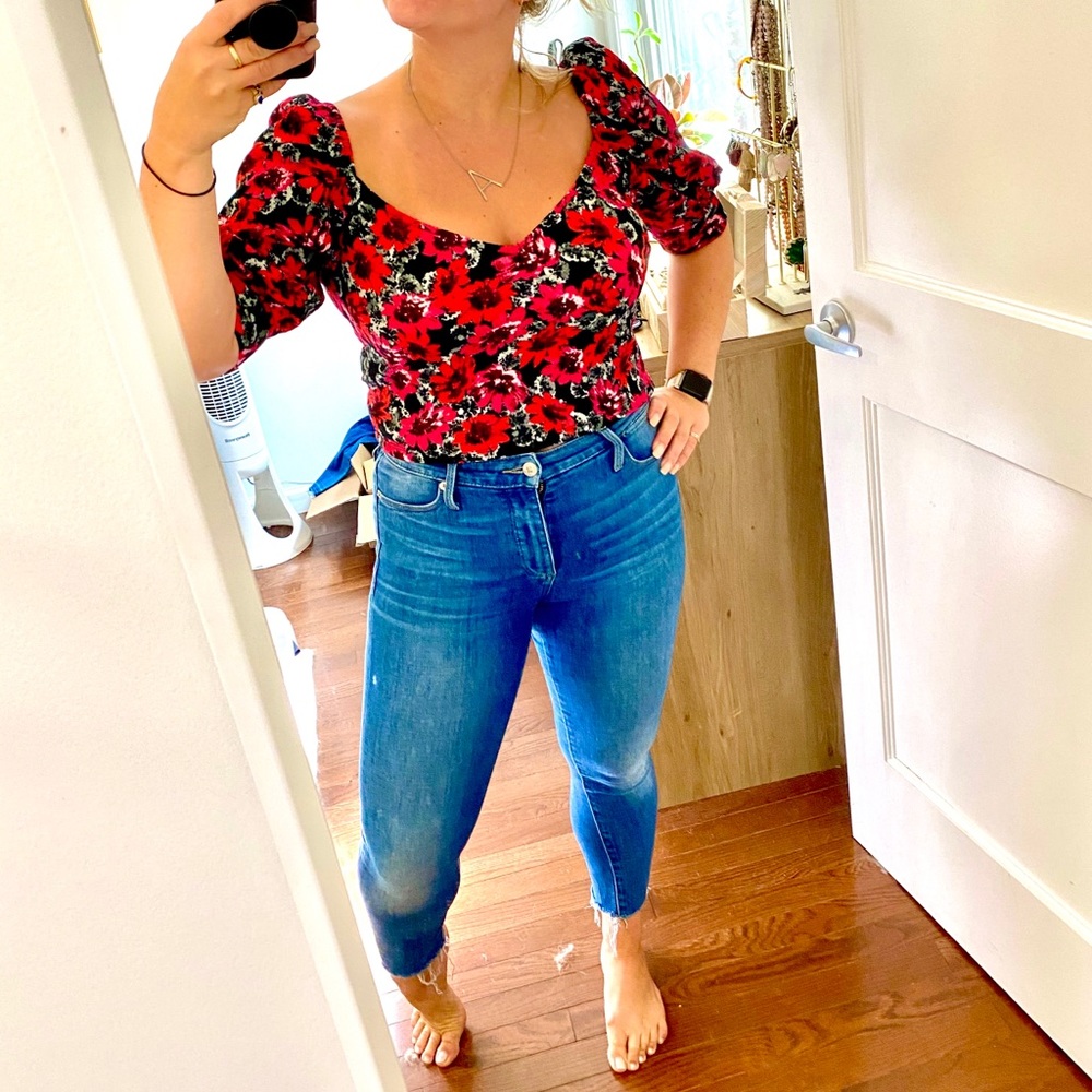 H&M Floral Puff-Sleeve Crop Top